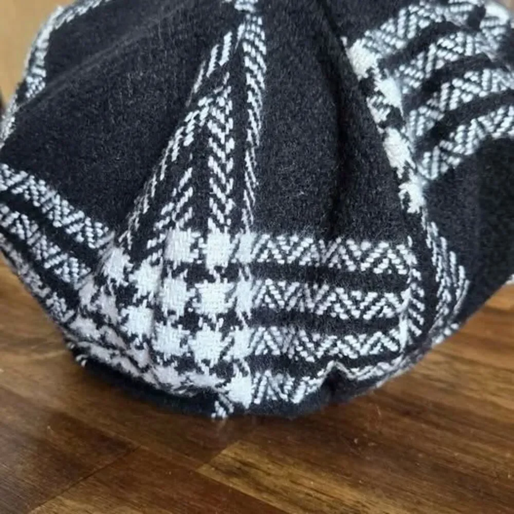 Black & White Plaid Newsboy Hat | Soft Baker Boy Cabbie Cap | One Size